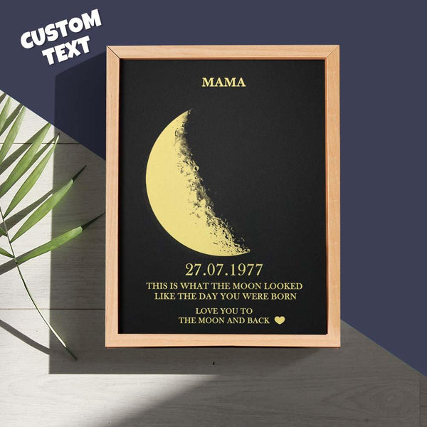 Custom Moon Phase and Names Wooden Frame with Your Text Custom Birth Date Art Frame Best Mother's Day Gift - Myphotomugs