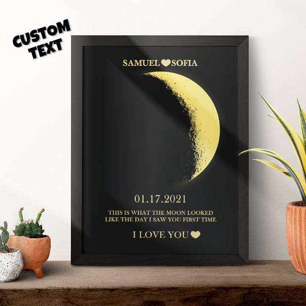 Custom Moon Phase and Names Foil Print Wooden Frame with Your Text - Myphotomugs