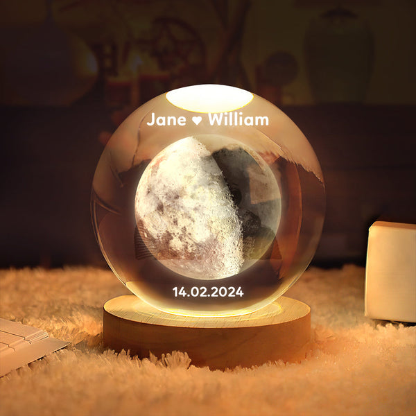 Personalized 2D Moon Phase Crystal Ball Night Light Unique Valentine's Day Gifts - Myphotomugs