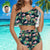 Face Swimsuit Custom Ruffle Bikini with Face High Waisted - Leaves & Flamingo