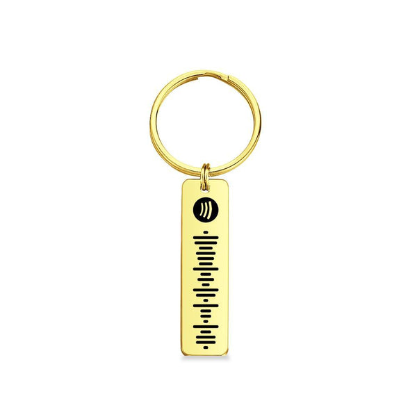 Music Keychain Custom music Keychain Personalized music Code Stainless Steel Keyring - Gold