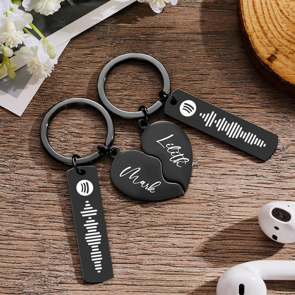 2 Personalized Spotify Code Keychain Engraved Name in Heart Shape Keychain