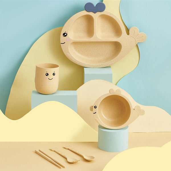 Wheat Straw Cartoon Whale Divided Dining Plate Set Children Tableware Auxiliary Food Training Plate