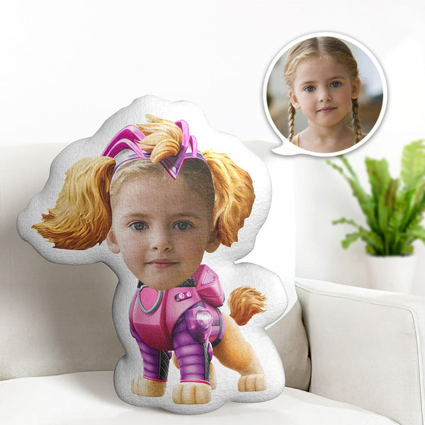 Custom Face Pillow Minime Pink Suit Dog Doll Personalized Photo Gifts for Kids - Myphotomugs