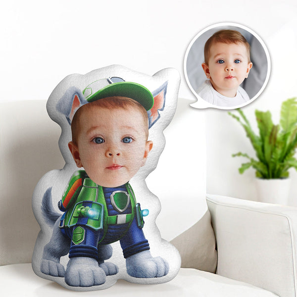 Custom Face Pillow Minime Green Suit Dog Doll Personalized Photo Gifts for Kids - Myphotomugs