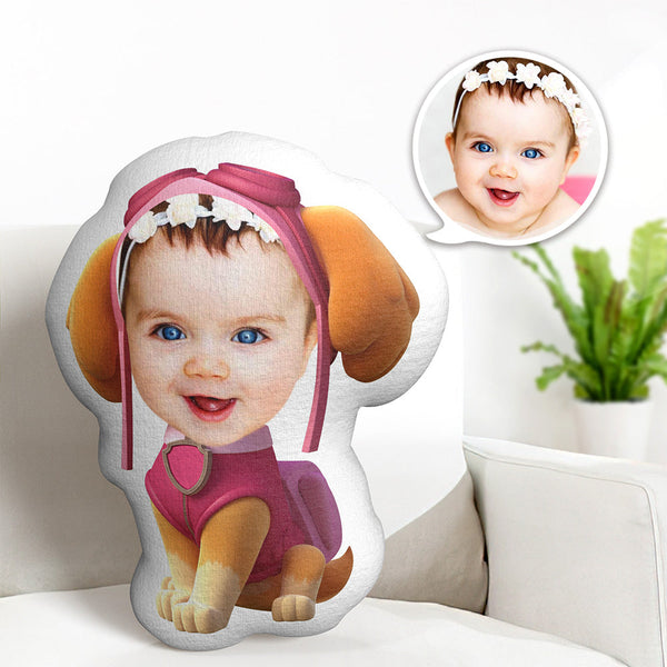 Custom Face Pillow Minime Pink Suit Pilot Dog Doll Personalized Photo Gifts for Kids - Myphotomugs