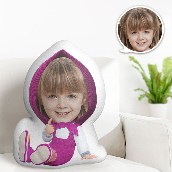 Custom Face Pillow Minime Sitting Masha Doll Personalized Photo Gifts for Kids - Myphotomugs