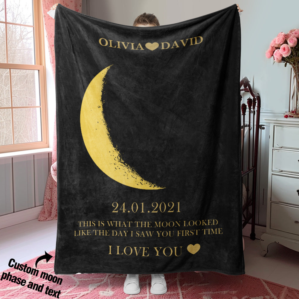 Custom Moon Phase Blanket Personalized Names Gift for Her - Myphotomugs