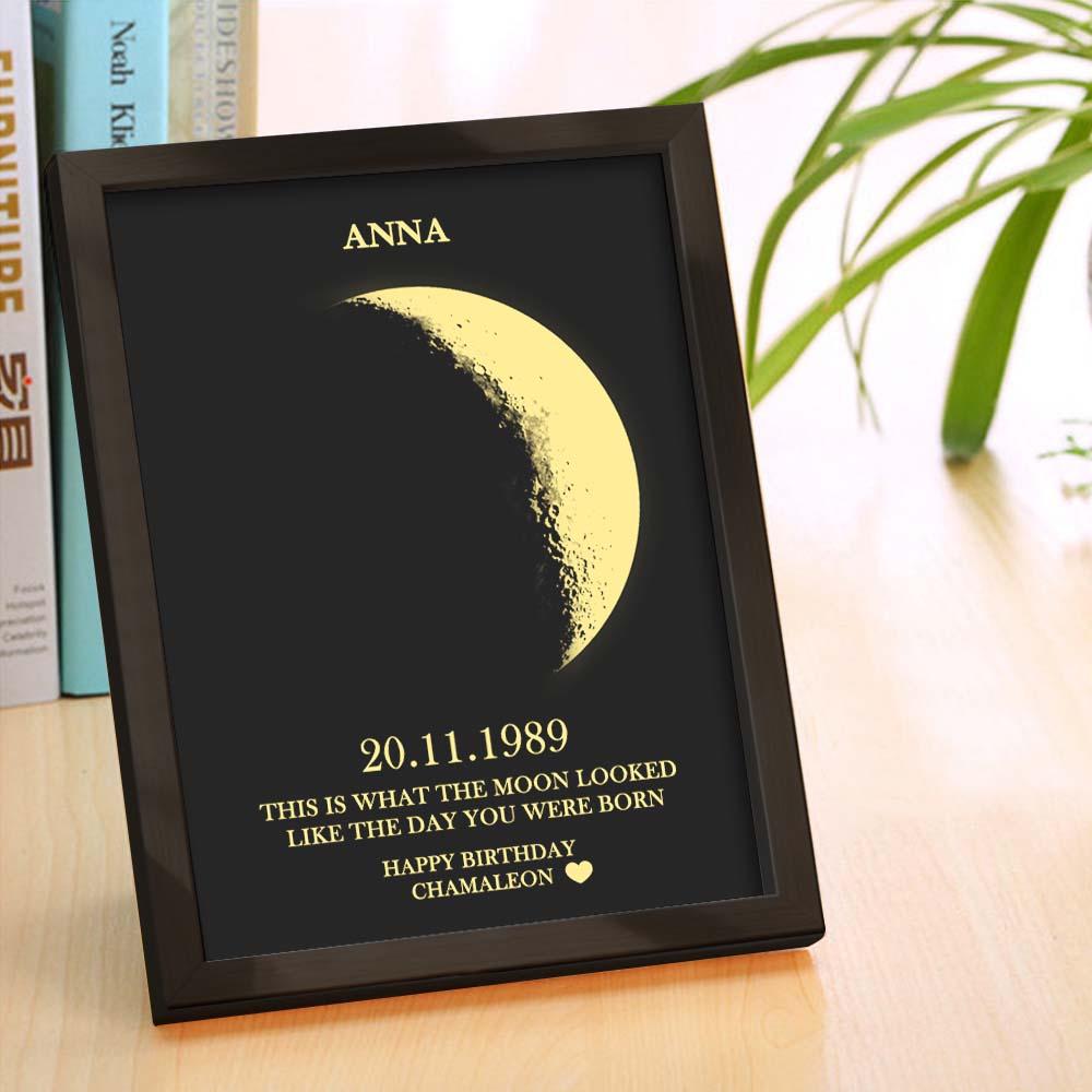 Custom Moon Phase and Names Wooden Frame with Your Text Custom Birthday Art Frame Best Gift for Birthday - Myphotomugs