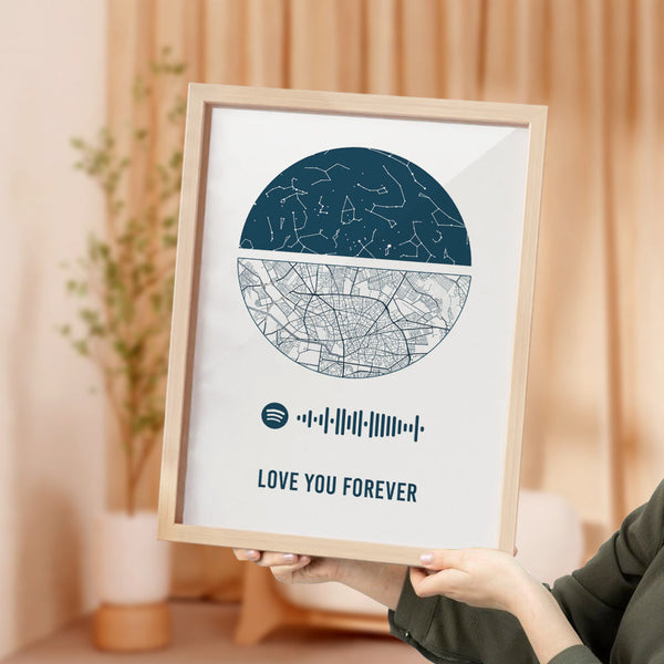Custom Spotify Frame Custom Night Sky and Map Gift Anniversary Gift for Lover - Myphotomugs