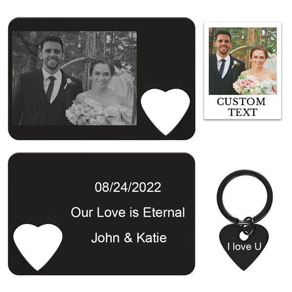 Custom Photo Engraved Wallet Card Keychain Set Creative Couple Gifts - Myphotomugs