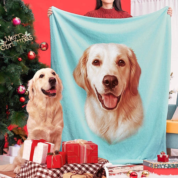 Custom Dog Blankets Personalized Pet Photo Blankets Painted Art Portrait Fleece Blanket Best Gift Pet Portrait Blanket of Black Dog