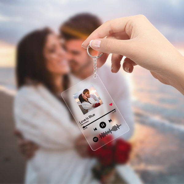 Custom Spotify Code Glass Music Keychain Couple Photo Acrylic Keyring