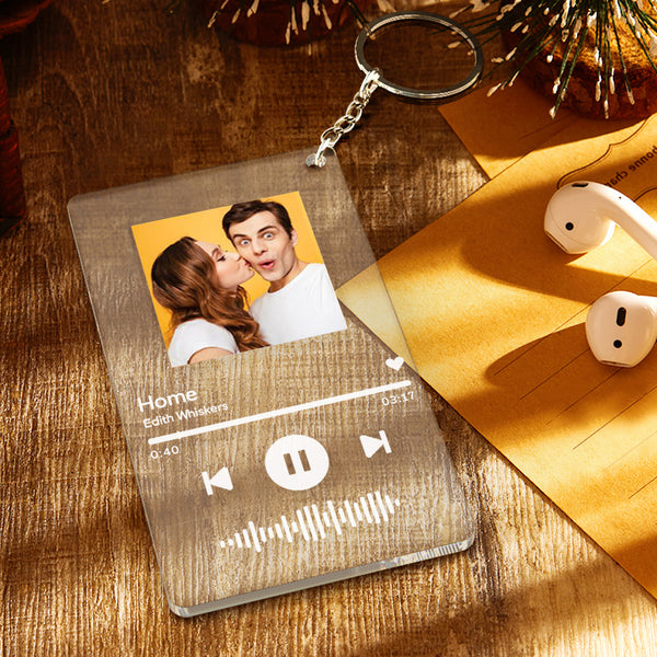 Custom Music Code Glass Music Keychain Photo Keyring Gift For Girlfriend
