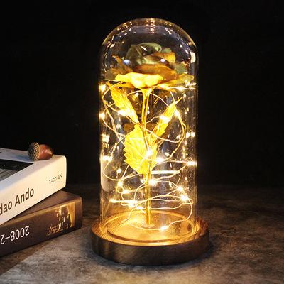 Mother's Day Gifts Romantic Simulation Eternal Golden Rose Flower Glass Cover LED Micro Landscape Gifts