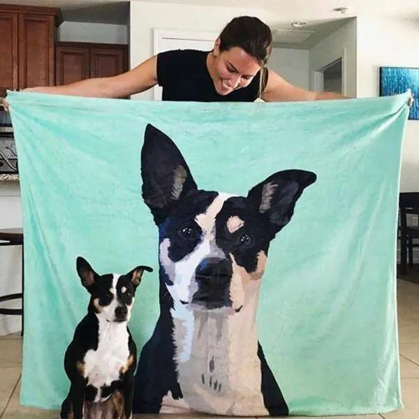 Custom Dog Blankets Personalized Pet Photo Blankets Painted Art Portrait Fleece Blanket