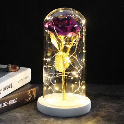 Mother's Day Gifts Romantic Simulation Eternal Purple Rose Flower Glass Cover LED Micro Landscape Gifts