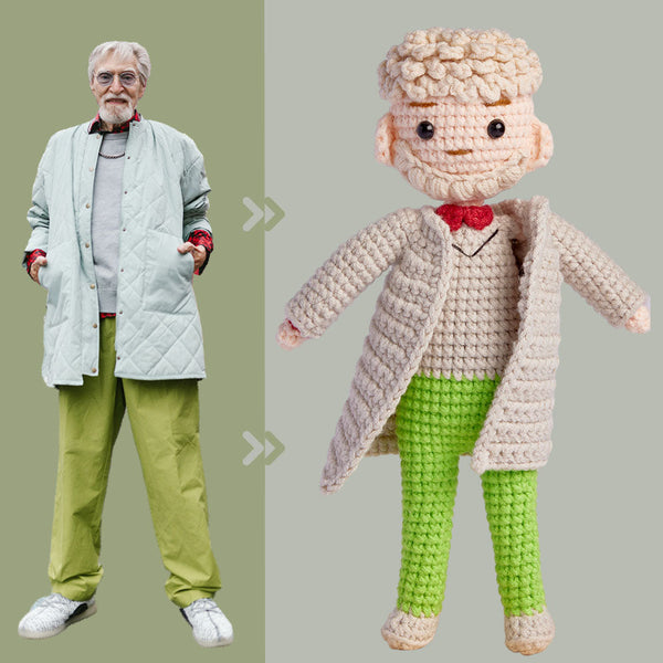 Custom Crochet Doll Personalized Gifts Handwoven Mini Look alike Dolls - Fashion Grandpa Doll - Myphotomugs