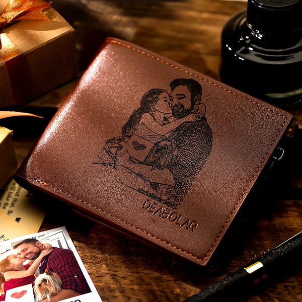 Christmas Gifts Men's Custom Photo Engraved Wallet