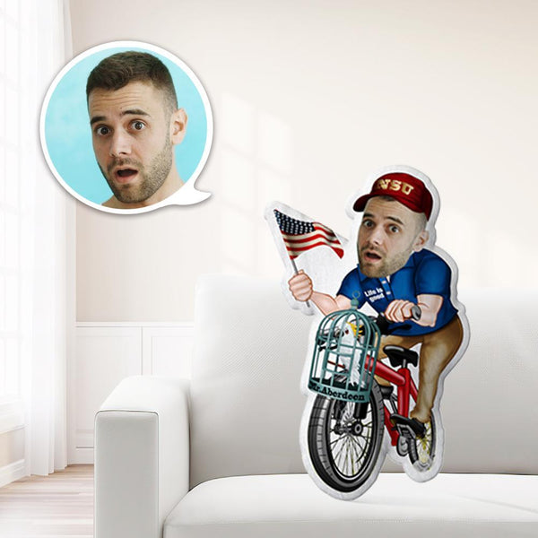 Face Dolls Custom Bicycle Male Holding A Banner Toys Personalized Photo My face on Pillows Unique Personalized Throw Pillow A Truly Funny Gift