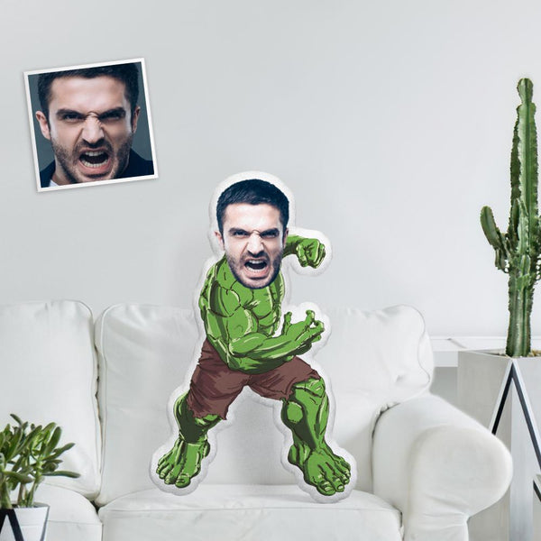 Custom Face Photo Minime Doll Unique Personalized Hulk In Battle Throw Pillow A Truly Cool Gift