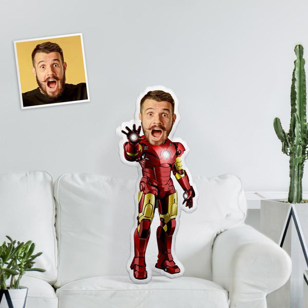 Custom Face Photo Minime Doll Unique Personalized Superhero Iron Man Armor Throw Pillow A Truly Cool Gift
