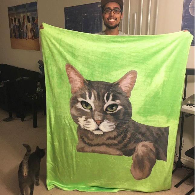 Personalized Pet Photo Blankets Custom Cat Blanket Painted Art Portrait Fleece Blanket