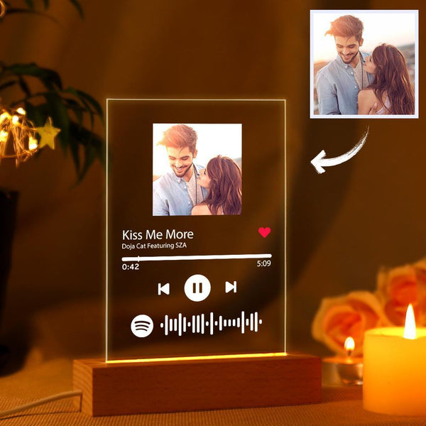Anniversary Gifts Custom Spotify Code Music Plaque Night Light With Wooden Base for Him/Her