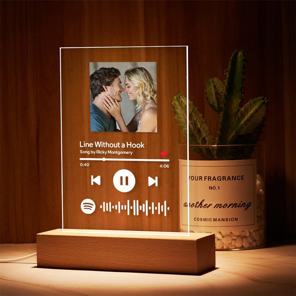 Anniversary Gifts Personalized Music Code Music Plaque Night Light With Wooden Base for Him/Her