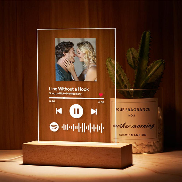 Anniversary Gifts Personalized Spotify Code Music Plaque Night Light With Wooden Base for Him/Her