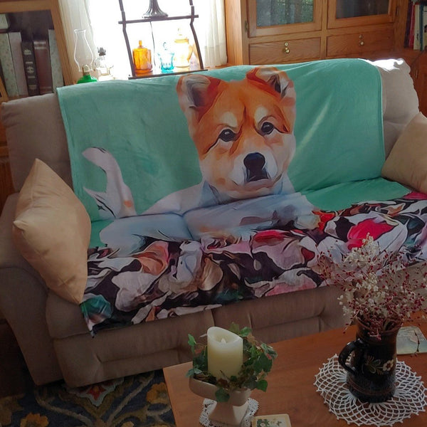 Custom Dog Blankets Personalized Pet Photo Blankets Painted Art Portrait Fleece Blanket Best Gift of Pet Portrait Blanket