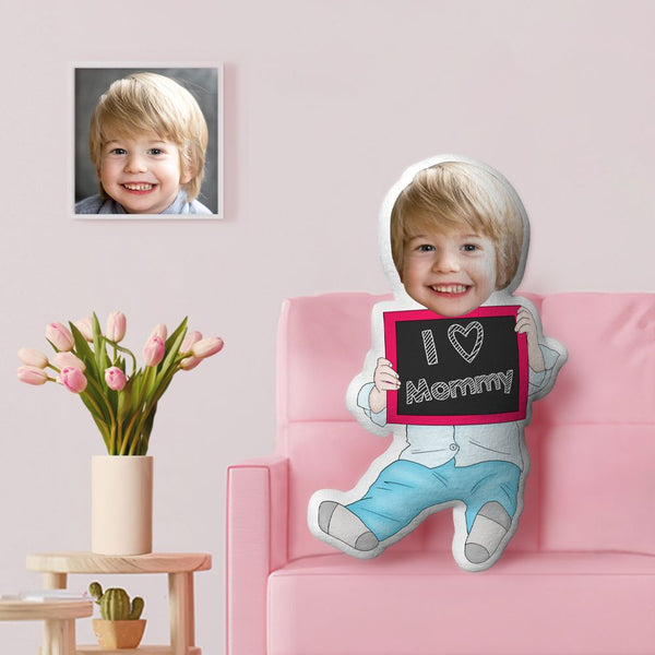 Custom Mothers Day Gifts Personalized Face Minime Throw Pillow I Love Mummy Gifts Little Boy