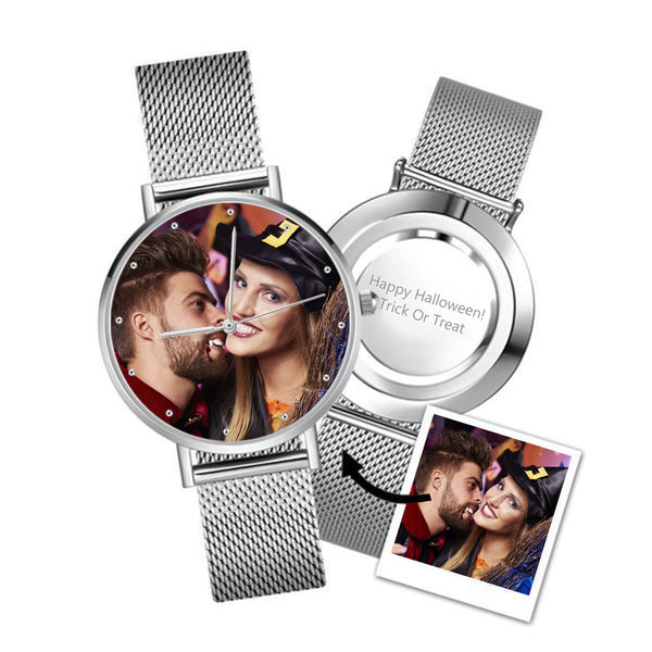 Custom Photo Watch Engraved Alloy Bracelet- Best Halloween Gift For Couple