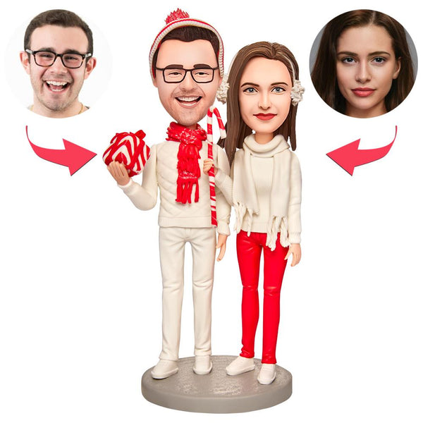 Christmas Gift Happy Couple Custom Bobblehead with Engraved Text - Myphotomugs