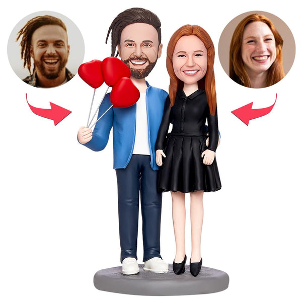 Valentines Gift Couple with Love Balloons Custom Bobblehead with Engraved Text - Myphotomugs