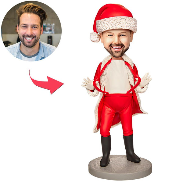 Christmas Gift Funny Santa Claus Costume Custom Bobblehead with Engraved Text - Myphotomugs