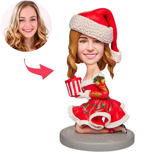 Christmas Gift Sexy Girl with Gift Box Custom Bobblehead with Engraved Text - Myphotomugs