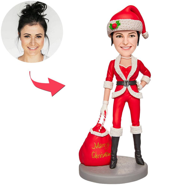 Christmas Gift a Christmas Girl in A Red Suit Custom Bobblehead with Engraved Text - Myphotomugs