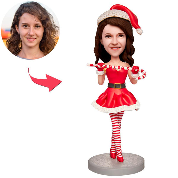 Christmas Gift Christmas Girl with Candy Bars Custom Bobblehead with Engraved Text - Myphotomugs