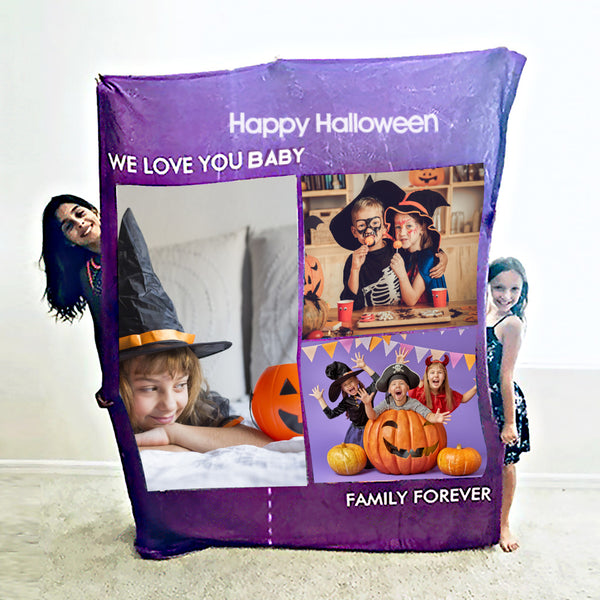 Halloween Gifts For Family Personalized Photo Blankets Custom Blankets With Couple Custom Collage Blankets With 3 Photos Birthday Gifts