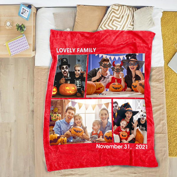 Halloween Gifts Custom Blanket with Photos Custom Blankets Personalized Photo Blankets Custom Collage Blankets with Multiple Photos For Family