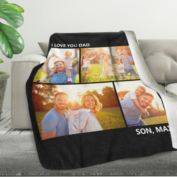 Custom Dad Blanket Personalized Photo Blankets Custom Collage Blankets with 6 Photos Father's Day Gift