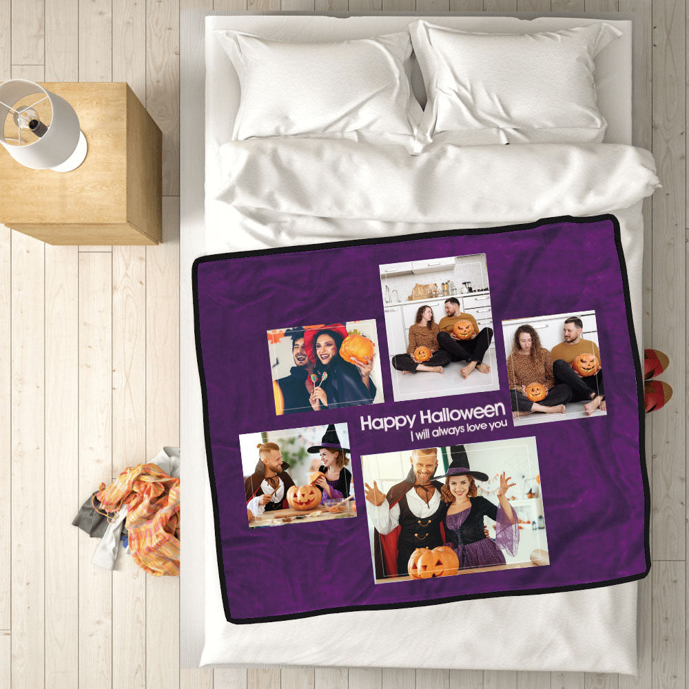 Halloween Gifts Custom Couples Blanket Personalized Photo Blankets Collage Blankets with 5 Photos Personalized Memory Gift For Love Person