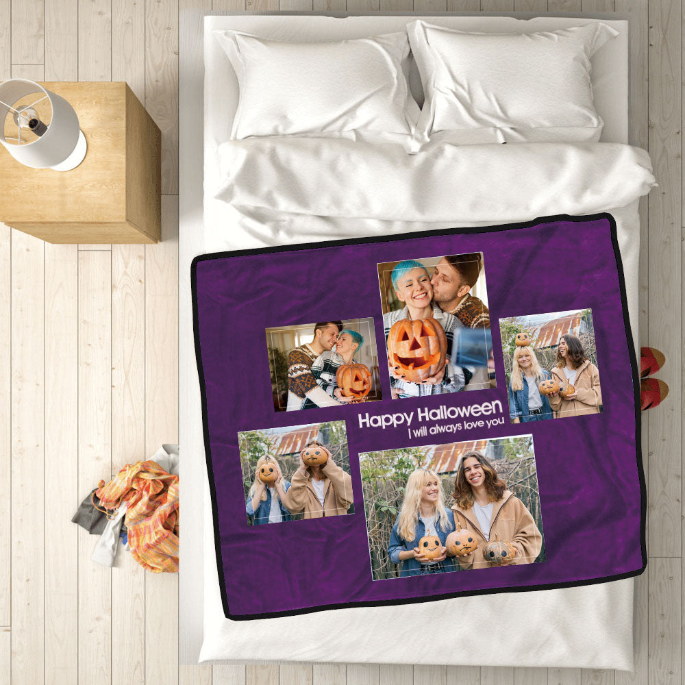 Halloween Gifts For Him/Her Custom Couples Blanket Personalized Photo Blankets Collage Blankets with 5 Photos Personalized Memory Gift For Love Person
