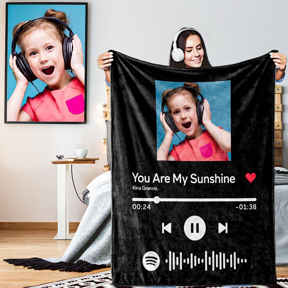Custom Spotify Code Music Blanket Personalized Photo Fleece Blankets Yellow