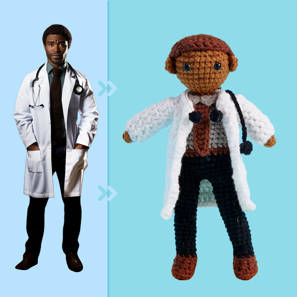 Full Body Customizable 1 Person Custom Crochet Doll Personalized Gifts Handwoven Mini Dolls - Doctor - Myphotomugs