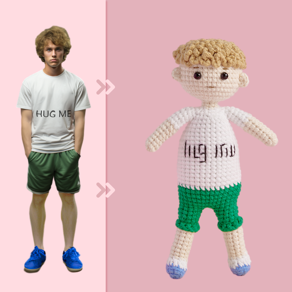Full Body Customizable 1 Person Custom Crochet Doll Personalized Gifts Handwoven Mini Dolls - Hug Me Boy - Myphotomugs