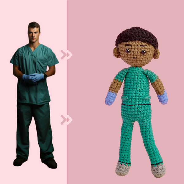 Full Body Customizable 1 Person Custom Crochet Doll Personalized Gifts Handwoven Mini Dolls - Scrubs - Myphotomugs