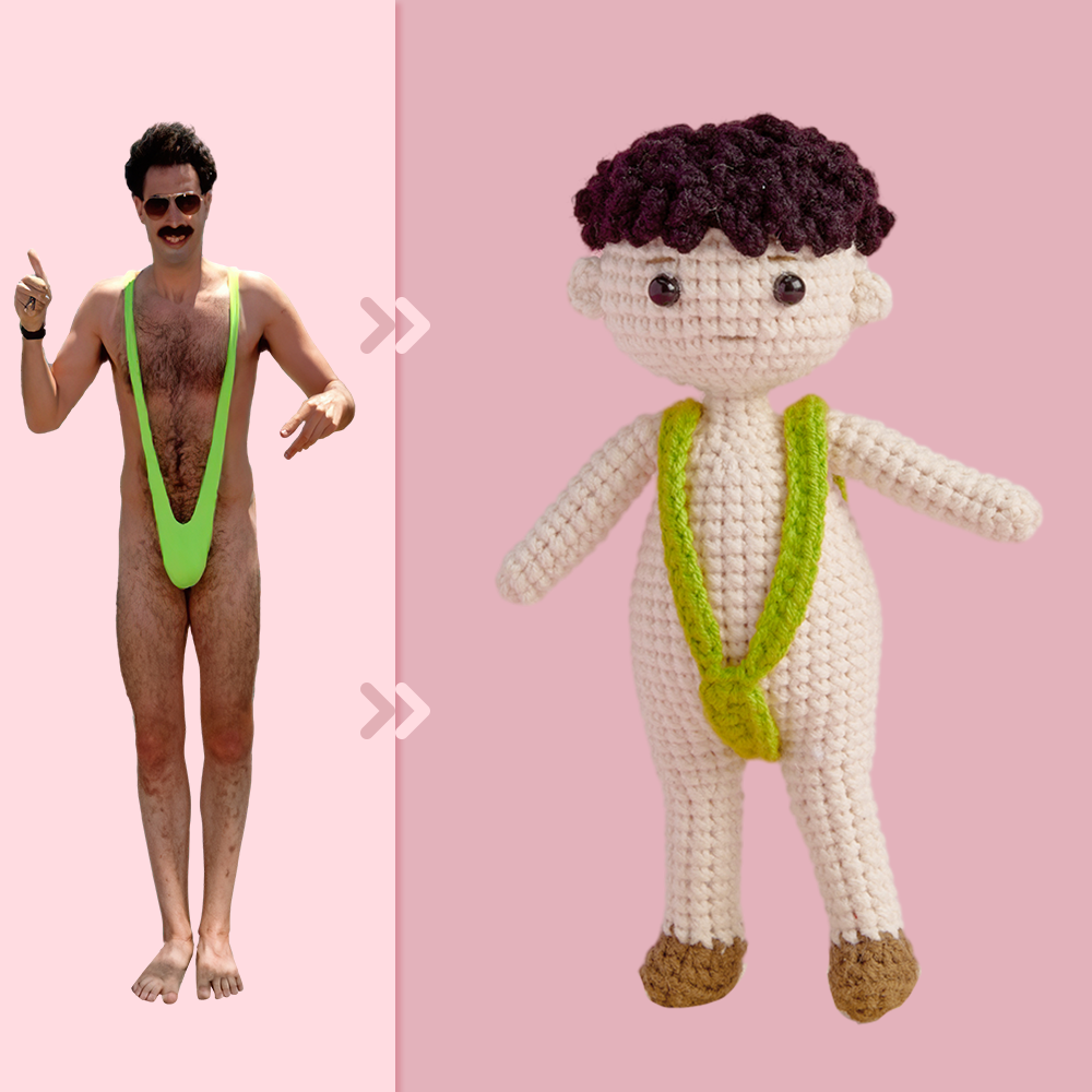 Full Body Customizable 1 Person Custom Crochet Doll Personalized Gifts Handwoven Mini Dolls - Funny Man Bikini - Myphotomugs