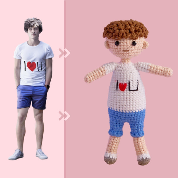 Full Body Customizable 1 Person Custom Crochet Doll Personalized Gifts Handwoven Mini Dolls - I Love U Boy - Myphotomugs